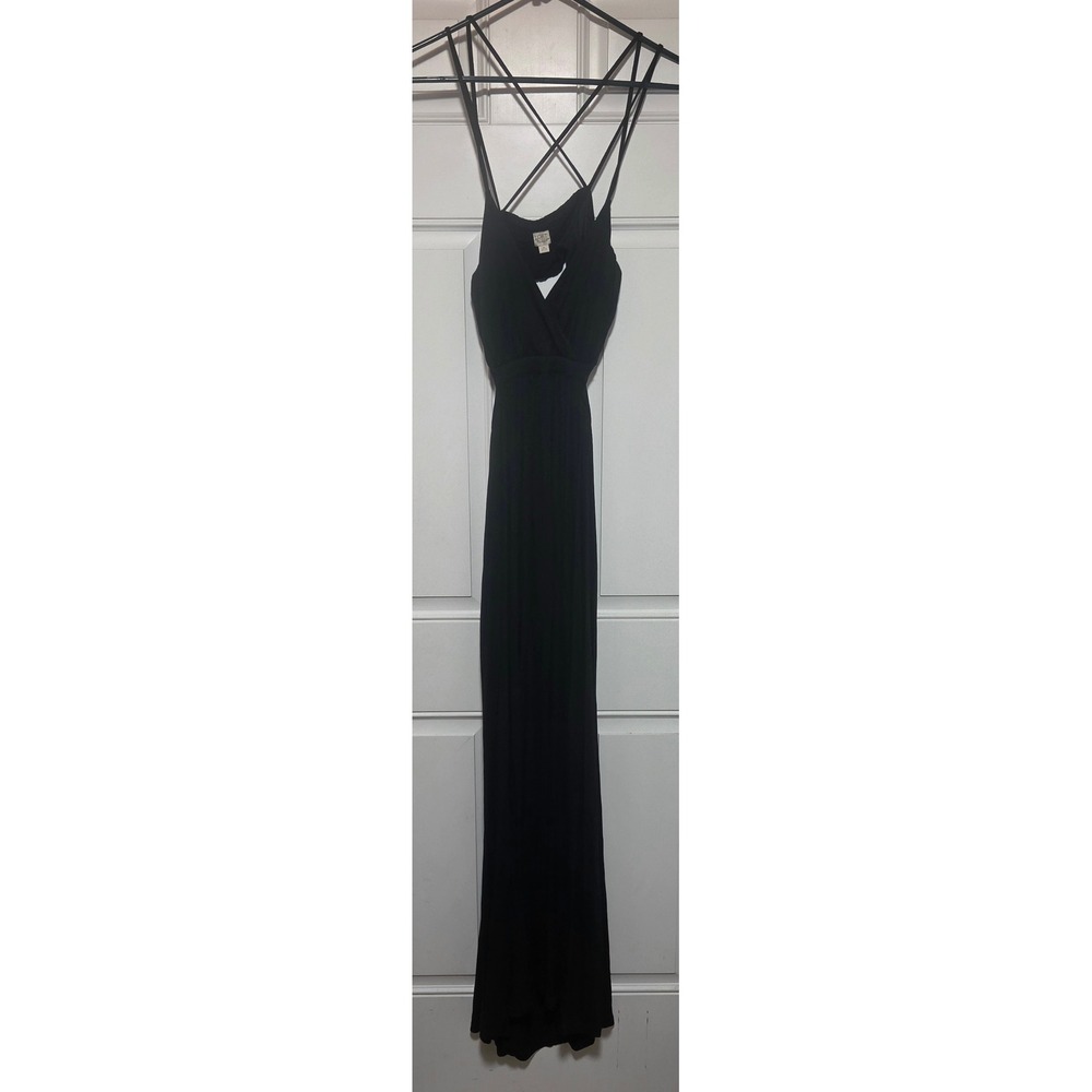 Loft Beach Black Strappy Crisscross Back Maxi Dress Medium V-Neck Smocked